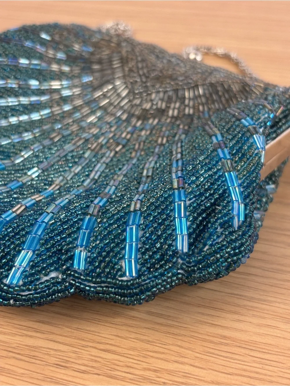Vintage Valerie Steven’s Kisslock Beaded Shell-Shape Evening Bag Teal Blue